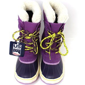 L.L. Bean Snow Boots Suede Child Size 1 Winter Duck Purple Faux Sherpa NWT